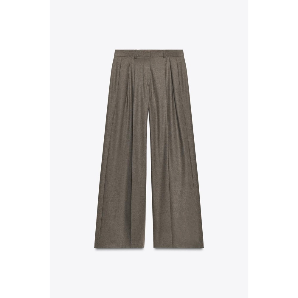 Zara Wide Leg Trousers in Taupe Brown - Picture 2 of 9